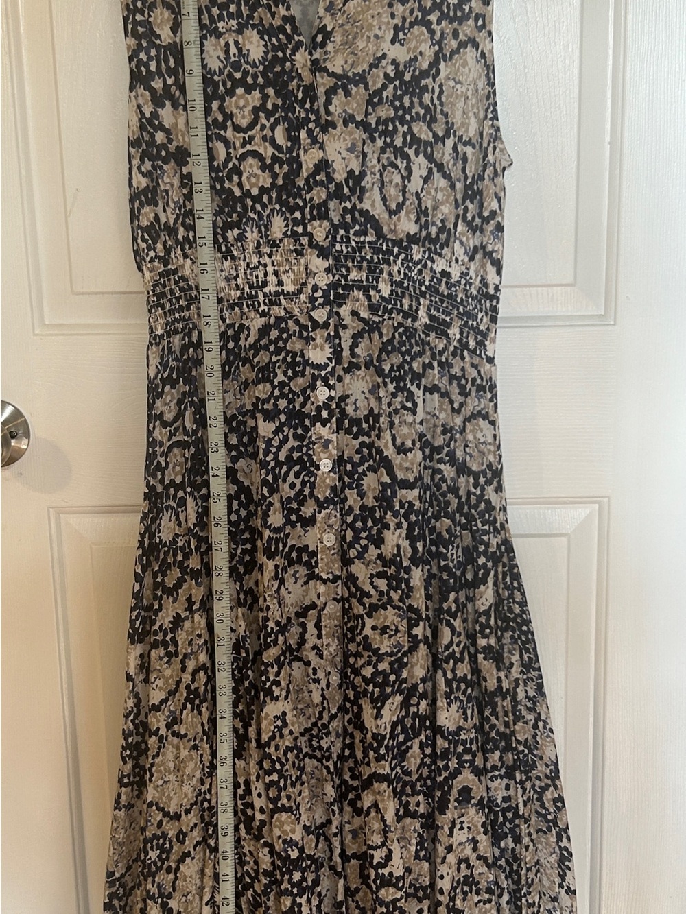 Chelsea & Theodore Navy & Cream Printed Midi Dress – Size L - Picture 7 of 7